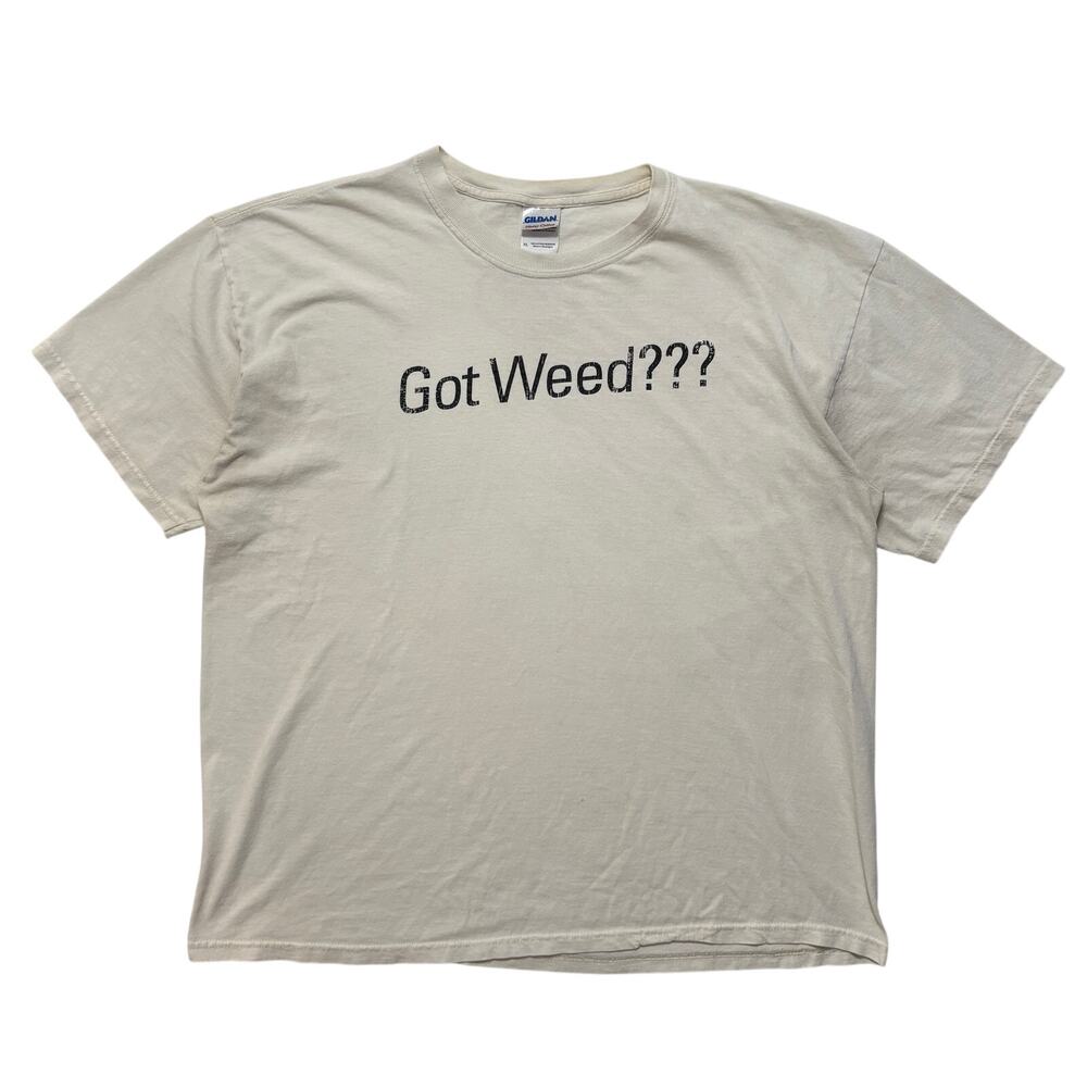 VTG 90’s Got Weed??? Crewneck Short Sleeve Cotton T-Shirt Men’s XL Cream